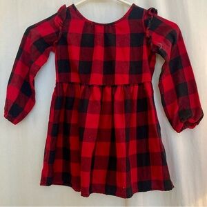 Girls Red & Black Buffalo Plaid Dress Ruffled Shoulders Size 3T